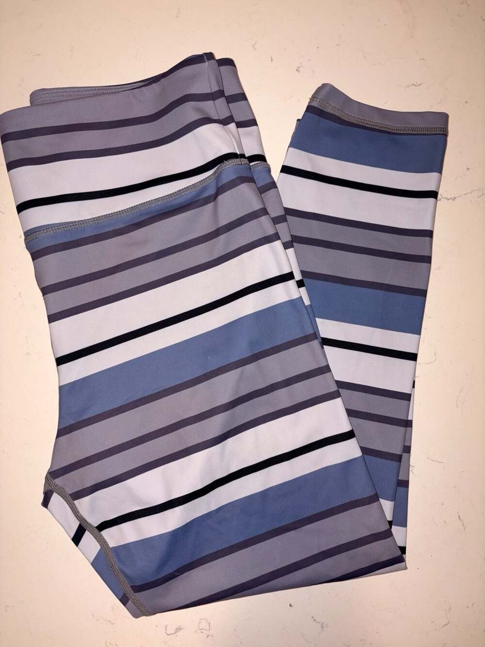 Zyia Active Blue Purple Striped Light n Tight Hi-Rise Leggings Size 14-16